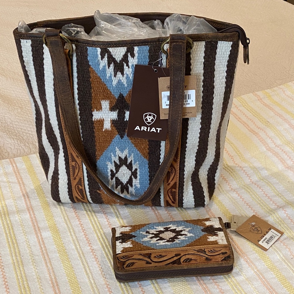 Ariat Striped Brown and Blue Tote Bag